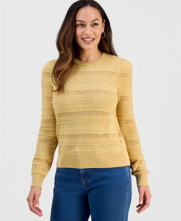 スタイルアンドコー レディース アウター ニット・セーター クルーネック プチ 長袖 Style & Co Petite Crewneck Pointelle Long-Sleeve Sweater Golden Wheat