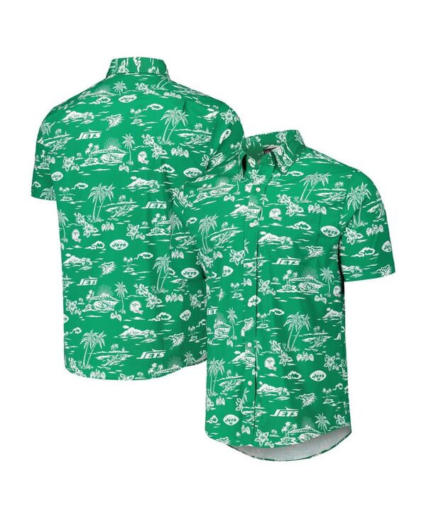 レインスプーナー メンズ トップス プルオーバー 刷り上げる Reyn Spooner Men\u0027s Kelly Greenew York Jets ThrowbackekaiPrint Button-Up Shirt Kelly Green 緑であること