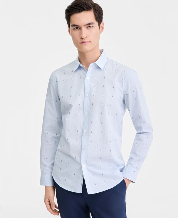 アルファニ メンズ トップス プルオーバー 綿織物 長袖 Alfani Men\u0027s Long-Sleeve Cotton Faded Geo Shirt Blue Cloud Heather ギョリュウモドキ