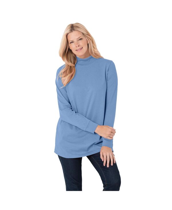 ウーマン ウィズイン レディース トップス シャツ モックネック プラスサイズ 長袖 Woman Within Women's Plusize Perfect Long-Sleeve Mockneck Tee French blue ブルー