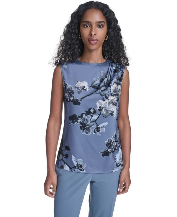 カルバンクライン レディース トップス シャツ プリント ノースリーブ Calvin Klein Women's Printed Sleeveless Charm Top Flint/black Multi ブラック