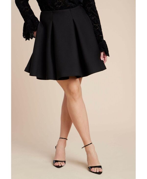 エロクイ レディース ボトムスカート プラスサイズ プリーツ ミニ ELOQUII Women's Plusize Flouncy Pleated Mini Skirt Black onyx ブラック