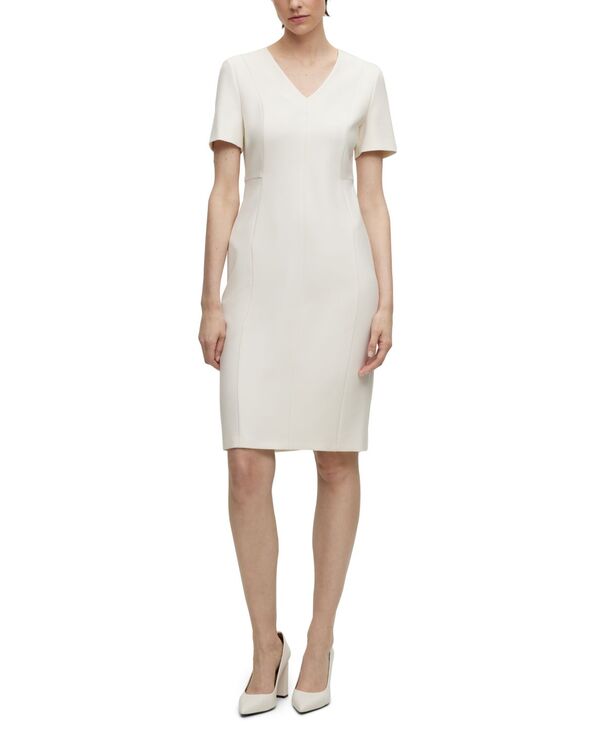 ヒューゴボス レディース トップス ワンピース Hugo Boss Women'stretch Fabric Slim-Fit Business Dress Open White ホワイト｜ReVida 店