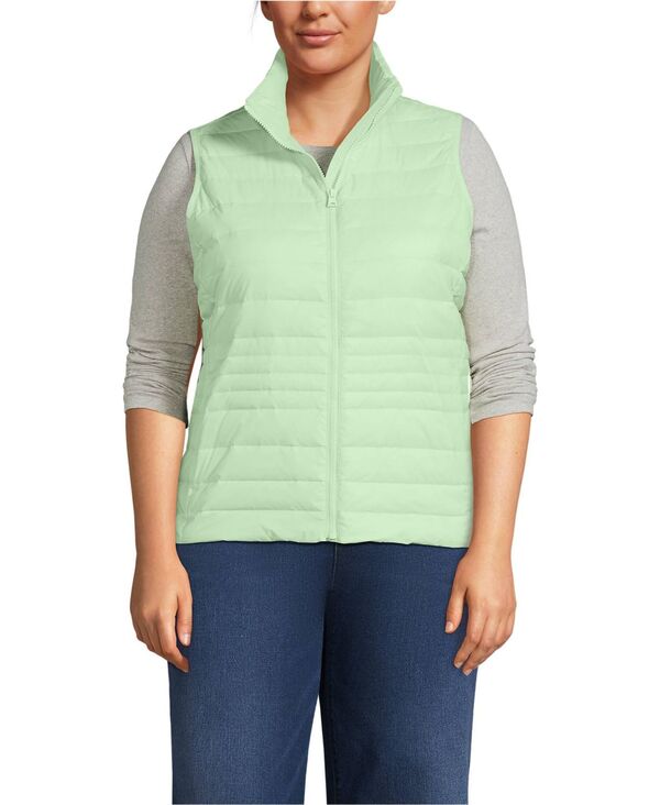 ランズエンド レディース アウター ジャケット・ブルゾン プラスサイズ ベスト ダウン Lands' End Women's Plusize Wanderweight Packable Down Vest Icy mint green グリーン｜ReVida 店