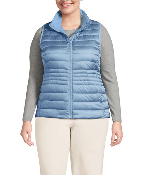 ランズエンド レディース アウター ジャケット・ブルゾン プラスサイズ ベスト ダウン Lands' End Women's Plusize Wanderweight Packable Down Vest Light cornflower shine