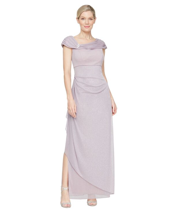 アレックスイブニングス レディース トップス ワンピース ギャザー Alex Evenings Women's Glittered Ruched Gown Mauve