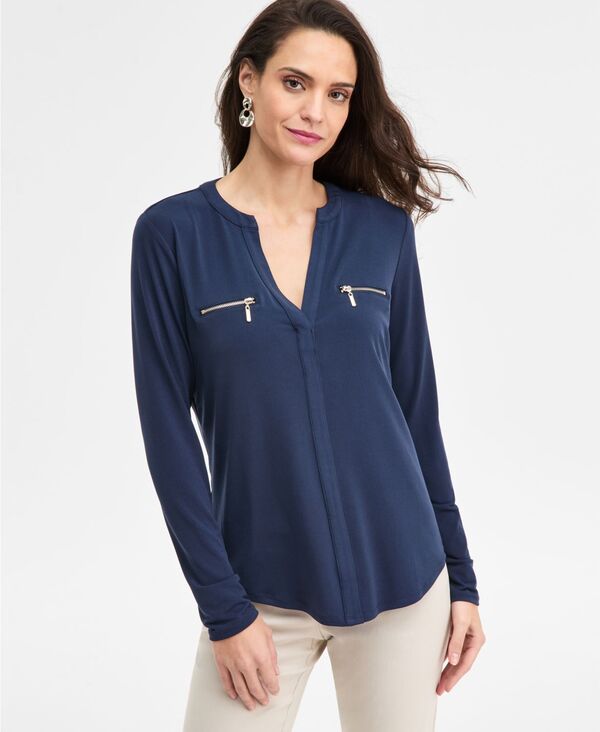 ジェイエムコレクション レディース トップス シャツ プチ 長袖 JM Collection Petite Long-Sleeve Faux-Pocket Long Sleeve Top Intrepid Blue ブルー