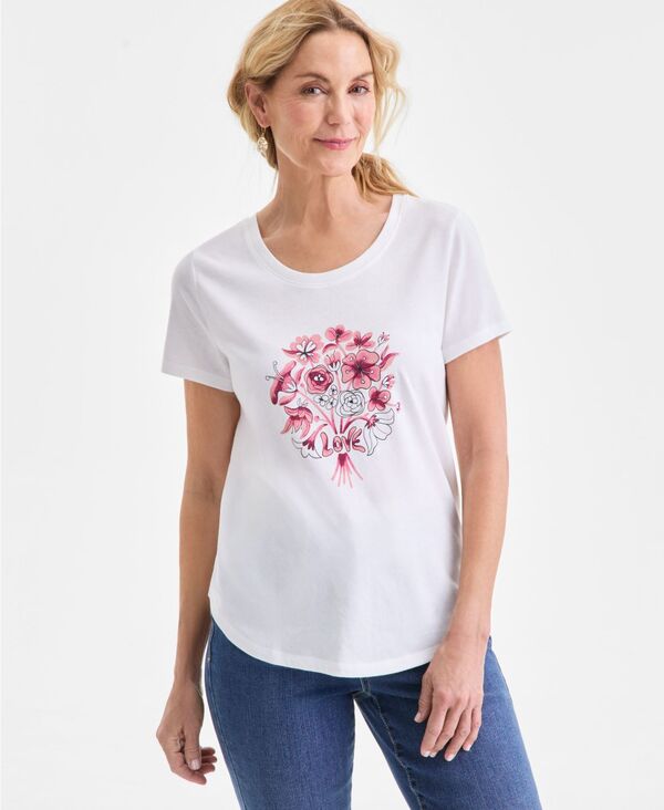 スタイルアンドコー レディース トップス シャツ クルーネック 半袖 グラフィック Style & Co Women's Graphic Short-Sleeve Crewneck T-Shirt FLORAL GRAPHIC