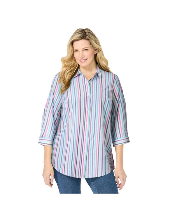 ウーマン ウィズイン レディース トップス シャツ プラスサイズ Woman Within Plusize Within Perfecthree Quarter Sleeve Shirt Multi stripe マルチカラー