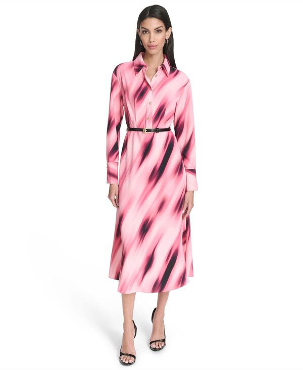 ホルストンヘリテイジ レディース トップス ワンピース プリント 長袖 Halston Women's Printed Collared Long-Sleeve Dresstripe Gesture Pink Multi ピンク