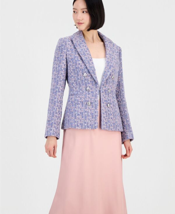 タハリエーエスエル レディース アウター ジャケット・ブルゾン トール ブレザー Tahari ASL Women's Metallic Boucl Peak Lapel Blazer Blue Rose Silver ブルー