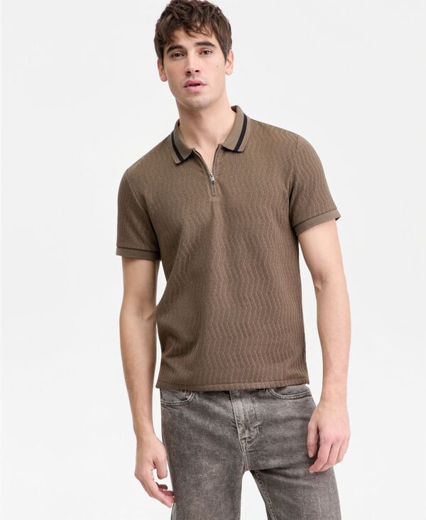 ゲス メンズ トップス ポロシャツ ニット GUESS Men's Morales Quarter-Zip Knit Polo Shirt Brown ブラウン