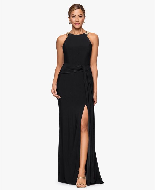 エスケープ レディース トップス ワンピース プチ ノースリーブ ホルター XSCAPEtite Sleeveless Halter Neck Dress Black Gold ブラック