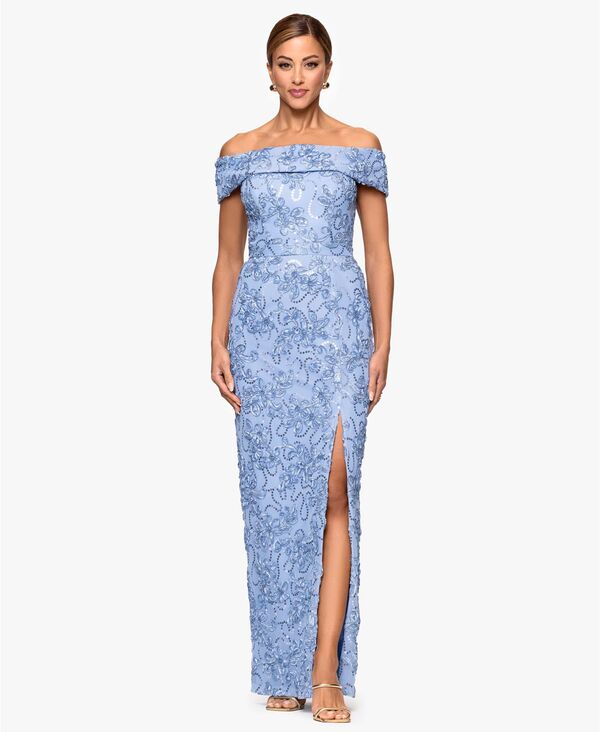 エスケープ レディース トップス ワンピース プチ XSCAPEtite Straight Neck Off-The-Shoulder Long Dress Periwinkle