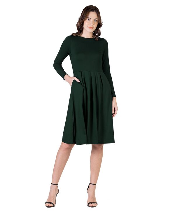 24 セブンコンフォート レディース トップス ワンピース プチ ミディ 24seven Comfort Apparel Petite Midi Fit and Flare Pocket Dress Hunter