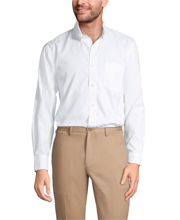 ランズエンド メンズ トップス シャツ ボタンダウン コットン ダウン Lands' End Men's Tailored Fit No Iron Solid Supima Cotton Pinpoint Buttondown Collar Dresshirt White ホワイト
