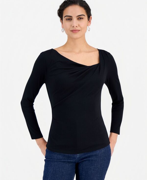 アイ.エヌ.シー インターナショナル コンセプト レディース トップス シャツ ドレープ I.N.C. International Concepts Women's Draped Cowl-Neck Top Deep Black ブラック