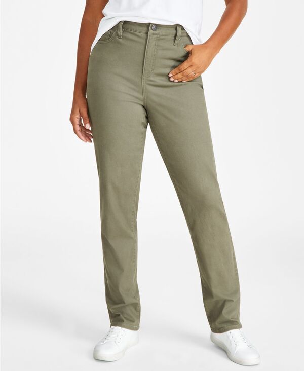 スタイルアンドコー レディース ボトムス カジュアルパンツ Style & Co Women'straight-Leg High Rise Twill Pants 2-28W Olive オリーブ