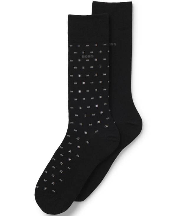 ヒューゴボス メンズ アンダーウェア 靴下 プリント ミニ ロゴ Hugo Boss Men's Miniconic Print Logo Socks 2-Pack Black ブラック 7,485円