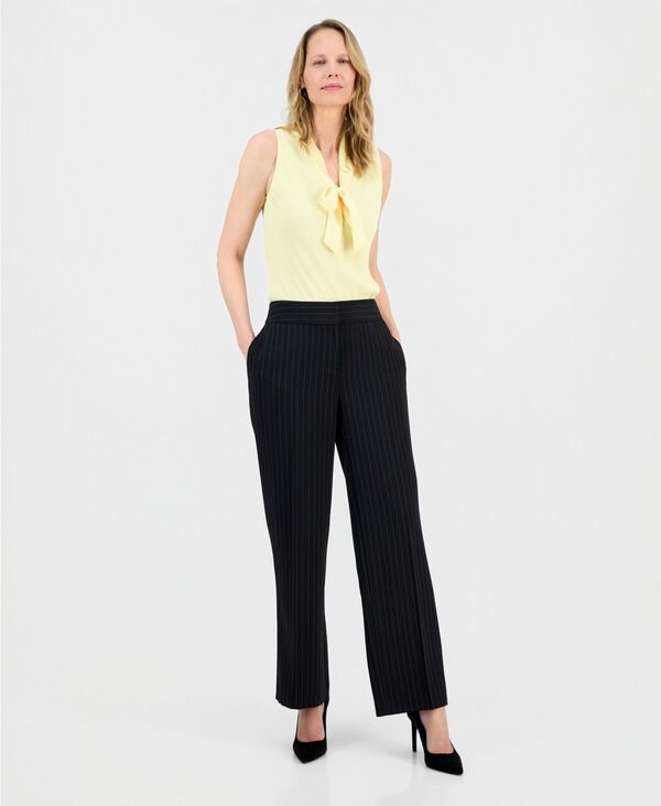 カスパール レディース ボトムス カジュアルパンツ ワイドレッグ プチ Kasper Women's Pinstripe High-Rise Wide Leg Pants Regular & Petite Black/vanilla Ice ブラック 14,610円