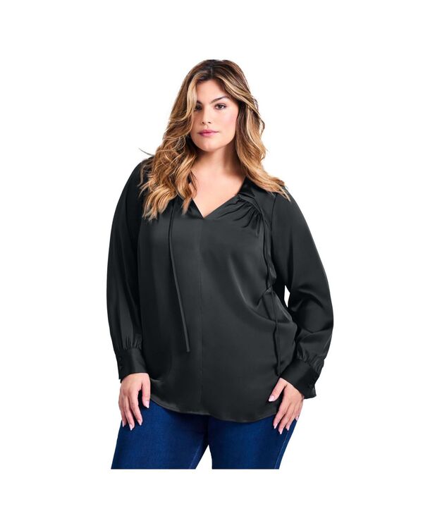 アベニュー レディース トップス シャツ サテン ブラウス AVENUE Women's Marlene Tie Front Satin Blouse Black ブラック