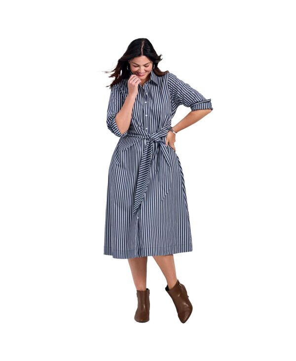 アベニュー レディース トップス ワンピース シャツ AVENUE Women's Bethany Poplin Tie Front Shirtdress Navy stripe ネイビー