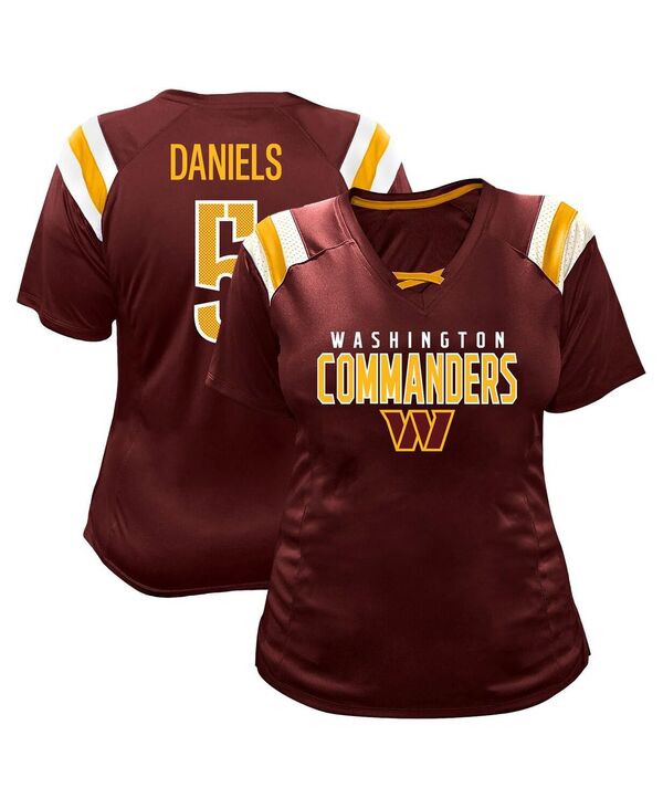 ファナティクス レディース トップス Tシャツ Vネック プラスサイズ レース Fanatics Women's Jayden Daniels Burgundy Washington Commanders Plusize Name Numberaglan Lace V-Neck T-Shirt Burgundy バーガンディ