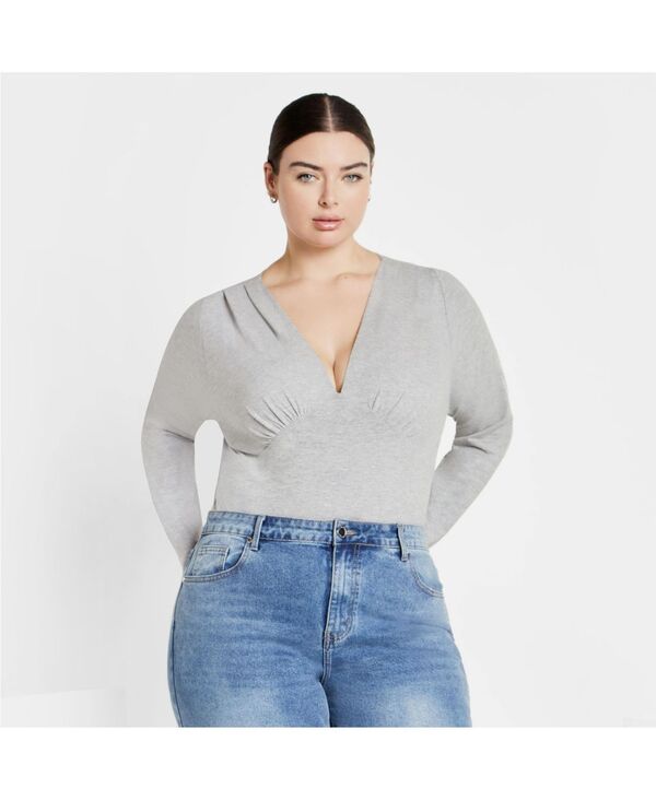 シティーシック レディース トップス シャツ ボディースーツ CITY CHIC Women's Amelila Pleat Bodysuit Grey marle グレー