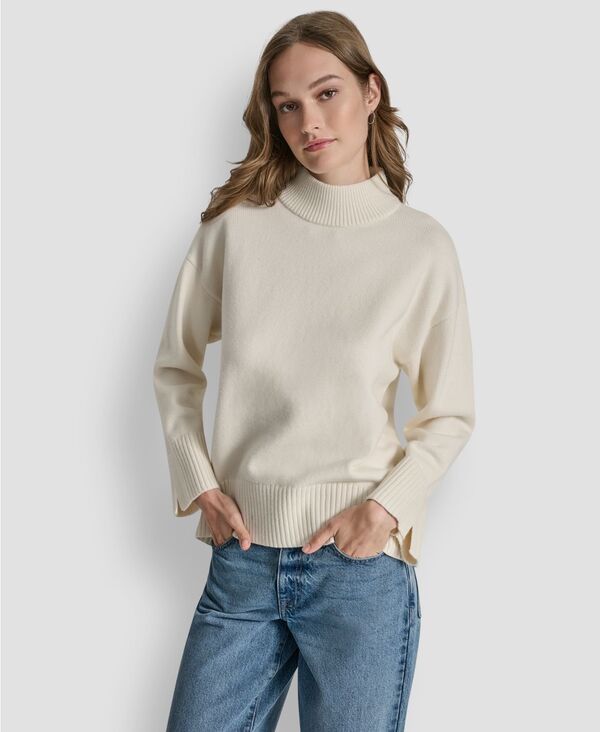 ダナキャランニューヨーク レディース トップス シャツ モックネック セーター DKNY Jeans Women's Mock Neck Curved Hem Sweater Eggnog