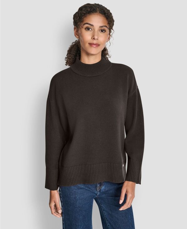ダナキャランニューヨーク レディース トップス シャツ モックネック セーター DKNY Jeans Women's Mock Neck Curved Hem Sweater Espresso