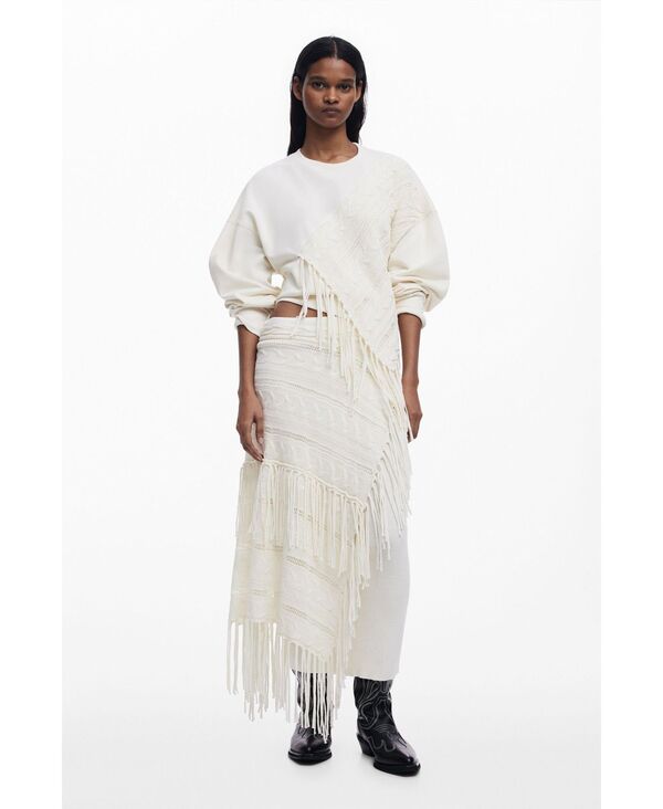デジグアル レディース アウター ニット・セーター スウェット シャツ フリンジ Desigual Women's Fringe sweatshirt Off white オフホワイト