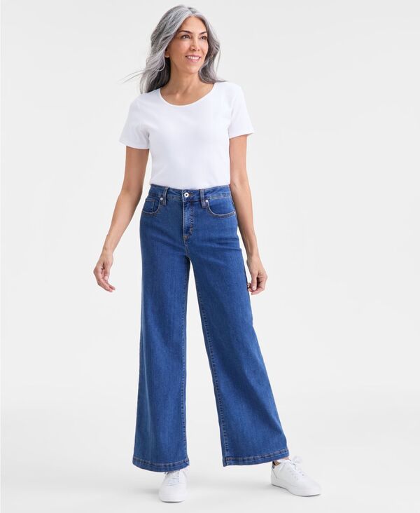 スタイルアンドコー レディース ボトムス デニムパンツ ワイドレッグ プチ ジーンズ Style & Co Petite Five-Pocket High-Rise Wide Leg Jeans Irvine Wash｜ReVida 店