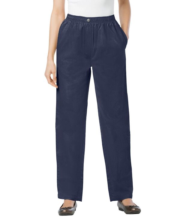 ウーマン ウィズイン レディース ボトムス デニムパンツ トール コットン ジーンズ Woman Within Women's Within Tall Straight-Leg All-Cotton Denim Pull-On 7-Day Elastic-Waist Jeans Navy ネイビー