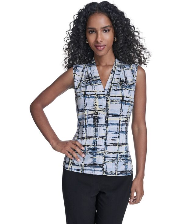カルバンクライン レディース トップス シャツ Vネック プチ プリント ノースリーブ Calvin Klein Petite Printed V-Neck Sleeveless Top Zen Multi マルチカラー
