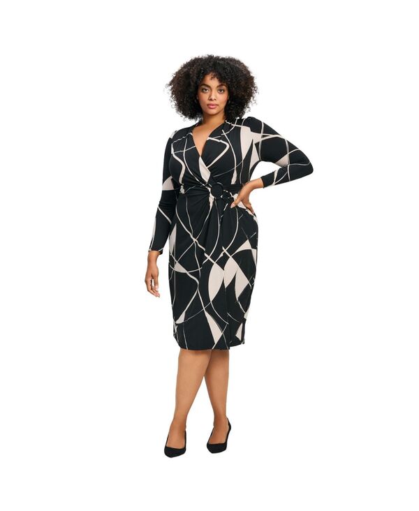 アベニュー レディース トップス ワンピース プラスサイズ ジャージー AVENUE Women's Plusize Darlene Jersey Wrap Dress Mono graphic