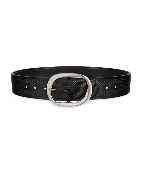 カルバンクライン レディース アクセサリー ベルト Calvin Klein Women's Two-in-One Reversible Oversized Statement Buckle Belt Black Straw/Black ブラック