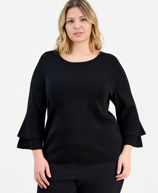 カスパール レディース アウター ニット・セーター プラスサイズ Kasper Plusize Boat-Neck Flare-Cuffsweater Black ブラック 15,000円