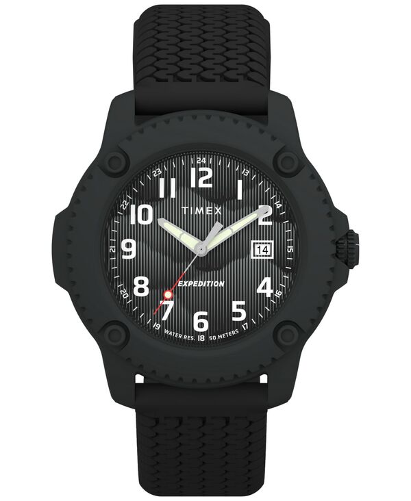 タイメックス メンズ アクセサリー 腕時計 Timex Men's Quartz Analog Black Silicone Watch 42mm Black ブラック｜ReVida 店