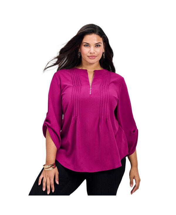 アベニュー レディース トップス シャツ ブラウス AVENUE Women's Hailey Zip Front Pintuck Blouse Berry｜ReVida 店
