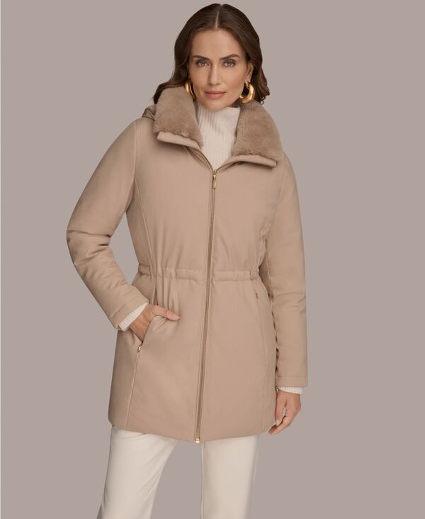 ダナ キャラン ニューヨーク レディース アウター ジャケット・ブルゾン コート Donna Karanew York Women's Faux-Fur-Collar Short Puffer Coat Barley