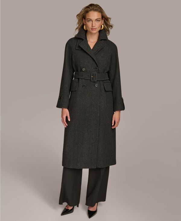 ダナ キャラン ニューヨーク レディース アウター ジャケット・ブルゾン コート Donna Karanew York Women's Double-Breasted Belted Wrap Coat Black ブラック