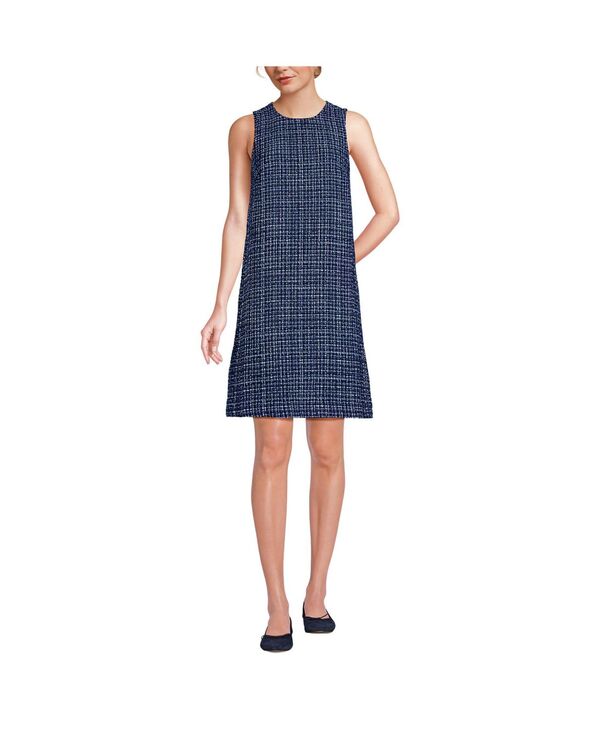 ランズエンド レディース トップス ワンピース ツイード ノースリーブ Lands' End Women's Washable Tweed Sleeveless Above the Knee Dress Navy/blue/ivory tweed アイボリー|ReVida 店