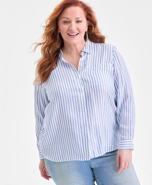 スタイルアンドコー レディース トップス シャツ Style & Co Women'stripe Shirt Stripe White ホワイト