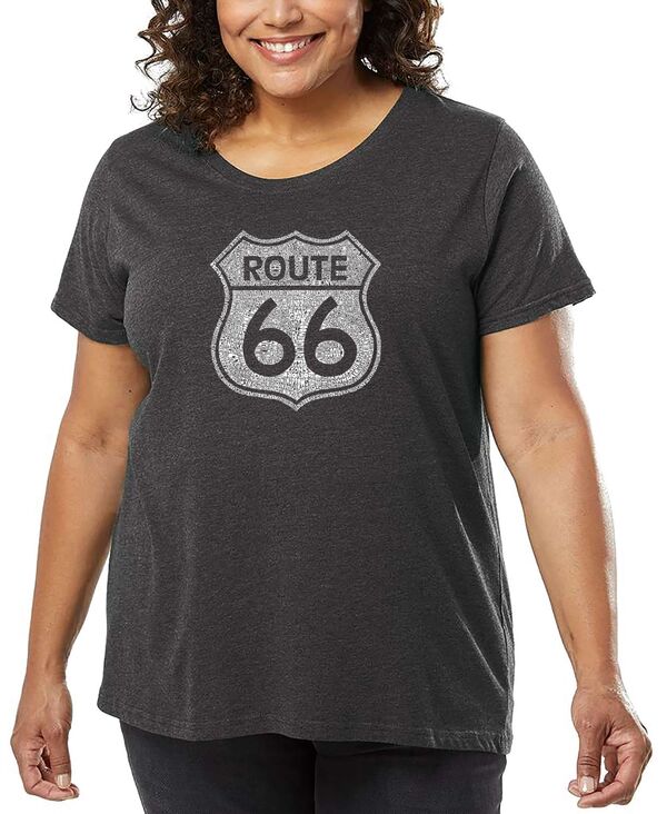 エルエーポップアート レディース トップス Tシャツ プラスサイズ LA Pop Art Plusize Cities Along The Legendary Route 66 Word Art-Shirt Gray グレー|ReVida 店