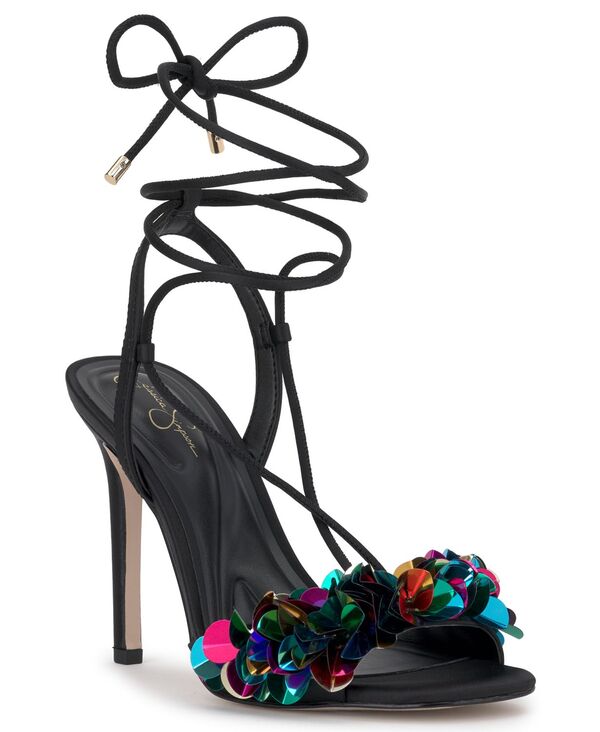 ジェシカシンプソン レディース シューズ サンダル ラップワンピースパンコール アンクル Jessica Simpson Women's Oveny Sequin Ankle Wrap Dressandals Black Satin ブラック