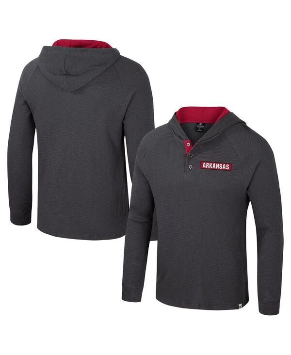 コロシアム メンズ トップス Tシャツ パーカー Colosseumen's Charcoal Arkansas Razorbacks Dujouraglan Long Sleeve Henley Hoodie T-Shirt Charcoal チャコール