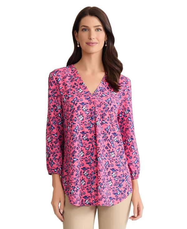 ジョーンズニューヨーク レディース トップス シャツ Vネック Jones New York Women's V-Neck 3/4-Sleeve Top Sherbert Multi マルチカラー