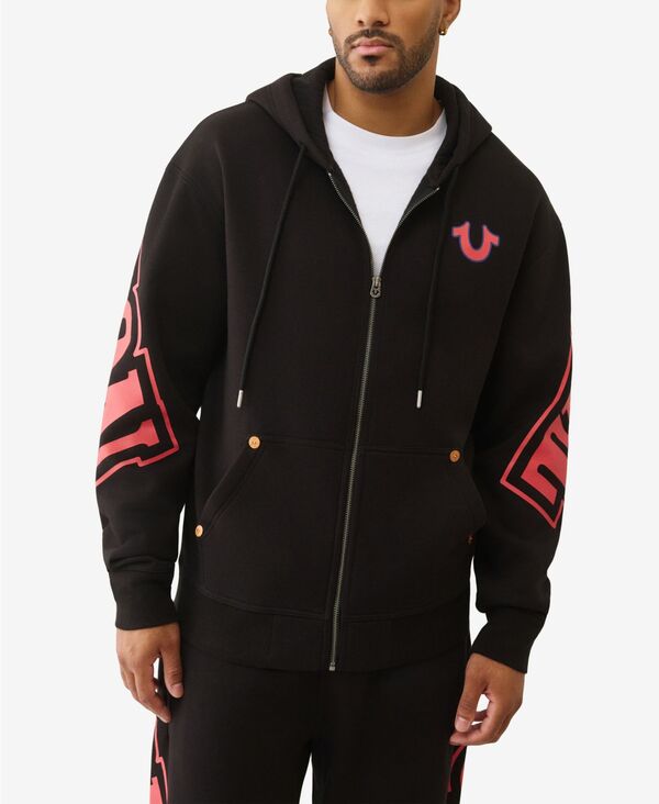 トゥルーレリジョン メンズ アウター パーカー・スウェット シャツ ロゴ True Religion Men's Overt Arch Logo Zip Up Sweatshirt Jet Black ブラック