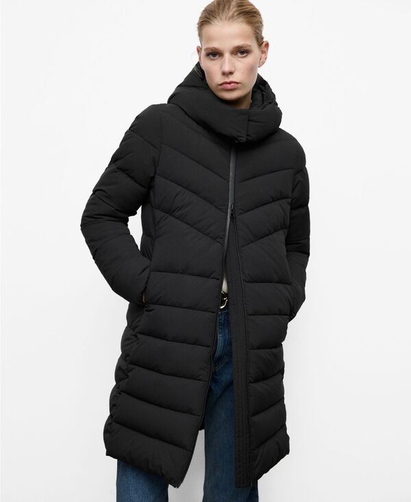マンゴ レディース アウター ジャケット・ブルゾン キルティング ミディ MANGO Women's Hood Midi Quilted Anorak Black ブラック