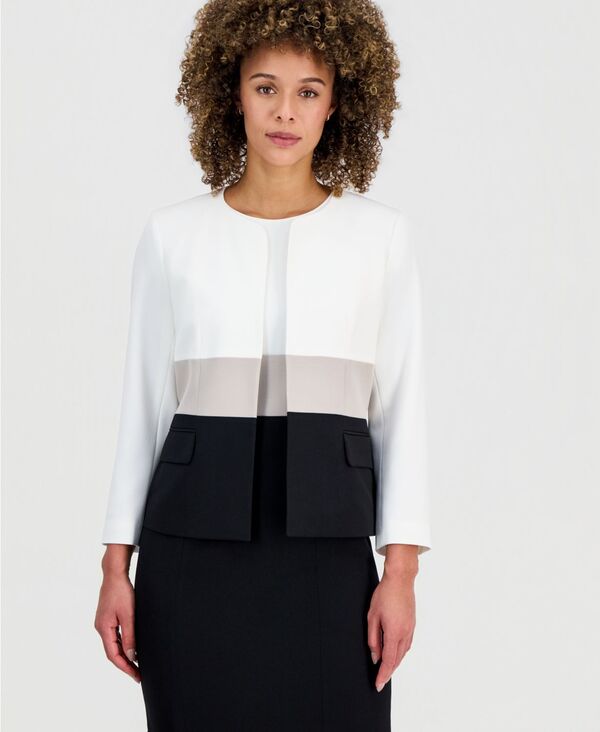 カスパール レディース アウター ジャケット・ブルゾン カラーブロック ブレザー Kasper Women's Colorblock Open-Front Blazer Vanilla Ice Multi マルチカラー
